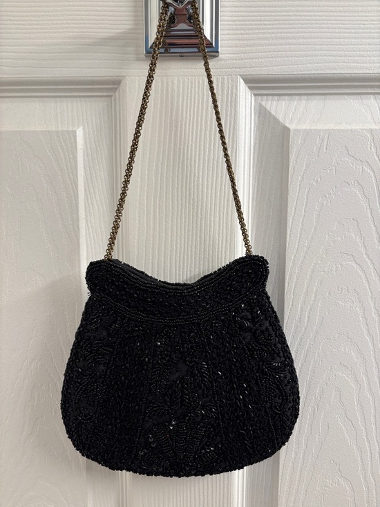 Handbags - Vintage Black Beaded Evening Handbag - Fabulous w/Chain